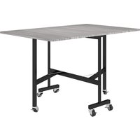 HOMCOM Mobile Drop Leaf Table, Folding Dining Table with 6 Wheels & Brakes, Kitchen Table for Small Spaces, Grey