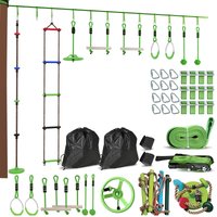 Obstacle Course 10PCs Slackline Kit Monkey Bars Gym Rings Rope Ladder Nest Swing Hanging Tray