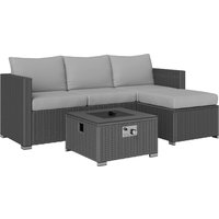 Five Piece Rattan Garden Furniture Set Gas Fire Pit Table Footstool