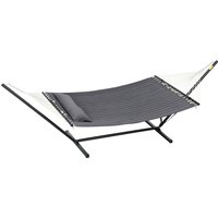 Outsunny Hamac sur pied, hamac avec support en bois, oreiller, barres d'écartement, 368 x 140 x 110 cm, gris foncé