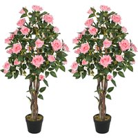 HOMCOM Set of Two Faux Rose Plants, with Pots