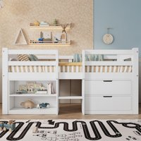 3ft Storage Bed with Safety Guardrail, Wooden Bed with 2 Drawers and Compartments, Pine and Particle Board, White Aosom UK