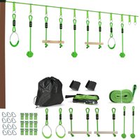 3 Piece Zip Line Kit Garden 10m Slackline Kit Wooden Monkey Bars Metal Rings Gripping Balls