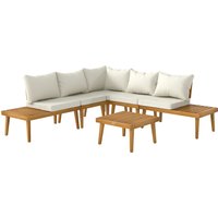 Outsunny Salon de jardin extérieur 5 places modulable en bois d'acacia, canapé d'angle extérieur avec table basse et coussins