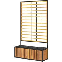 Outsunny Jardinière avec treillis lit surélevé de jardin trous de drainage en bois d'acacia acier 74 x 27 x 131 cm teck