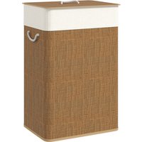 HOMCOM Cesto de Roupa com Tampa 72L Cesto de Roupa de Bambu com Bolsa Interior Removível e Alças 40x30x60 cm Madeira e Creme Aosom Portugal