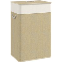 HOMCOM Cesto de Roupa com Tampa 72L Cesto de Roupa de Bambu com Bolsa Interior Removível e Alças 40x30x60 cm Bege e Creme Aosom Portugal