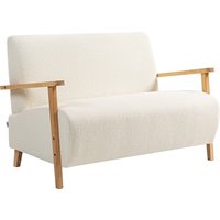 HOMCOM Small Sherpa Fabric 2 Seater Sofa Settee w/ 30 cm Seat and 17 cm Back Cushions, Cream White | Aosom Ireland