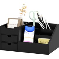 HOMCOM Boite de Rangement de Bureau - Organiseur de Bureau - 7 Compartiments, 2 tiroirs - Bambou Verni Noir