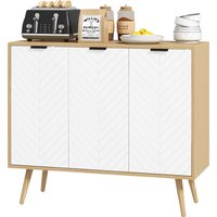 HOMCOM Buffet bas meuble de rangement 2 placards 4 portes motif chevrons étagères réglables 91,5 x 35 x 77,4 cm bois naturel