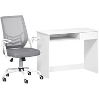 Home Office Chair Computer Desk Set Mesh Chair 90° Flip up Armrest Study Desk Keyboard Tray Drawer Grey