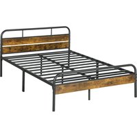 Industrial Style Double Bed Frame Black Brown Aosom UK