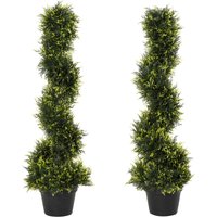 Outsunny Set Of 2 Artificial Tree 90cm/3FT Artificial Spiral Topiary Trees w/ Pot Fake Greenery Plant Home Office Garden Décor Green Aosom UK