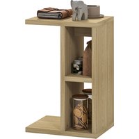 HOMCOM Table d'appoint 3 niveaux en forme de C avec 2 compartiments ouverts, 40 x 29,8 x 60 cm, chêne