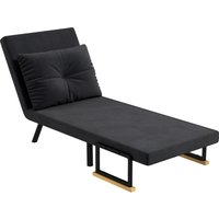HOMCOM Fauteuil convertible 4 en 1 lit 1 place dossier 5 positions, accoudoirs en bois et coussin, tissu effet velours, noir