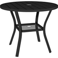 90 cm Garden Dining Table 4 5 cm Parasol Hole Round Outdoor Dining Table Slatted Metal Top Balcony Porch