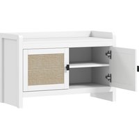 HOMCOM Banco Sapateira com Portas Frentes de Vime Prateleira para 8 Pares de Sapatos para Entrada Dormitório 80x35x52 cm Branco Aosom Portugal