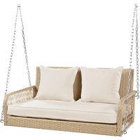 Balancelle jardin, Balancelle suspendue Balancelle extérieur avec coussins de siège et de dossier amovibles et lavables, 2 places, 113×54×53 cm, Beige