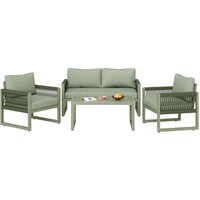 Ensemble salon de jardin, Table et chaise de jardin moderne en 4 pièces Canapé de jardin en corde avec coussins de siège, Vert Aosom France