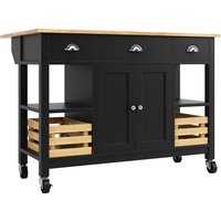 Îlot central cuisine, îlot de cuisine, Desserte cuisine avec côtés rabattables, espace de rangement, 120×45×90 cm, Noir+Couleur naturelle
