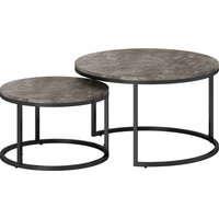 HOMCOM Industrial Nesting Coffee Table Set of 2, Round Coffee Tables, Living Room Table with Faux Marbled Top and Steel Frame