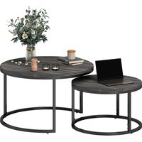 HOMCOM Lot de 2 tables basses gigognes empilable design industriel plateau imitation ciment pieds en métal noir