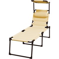 Outsunny Bain de soleil chaise longue pliante avec pare-soleil, appuie-tête inclinable en tissu Oxford 70 x 200 x 45 cm crème