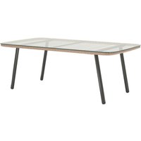 Outsunny Table basse de jardin avec plateau verre trempé 5 mm, table d'appoint pour extérieur, cadre en acier, effet bois naturel