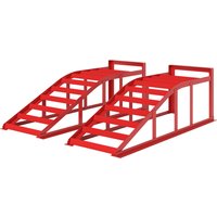 HOMCOM Lot de 2 rampes d'accès pour voiture, rampe de levage voiture en acier, antidérapantes, 82 x 25,5 x 27 cm, rouge