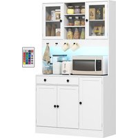 HOMCOM Meuble de rangement avec éclairage LED, placards et tiroir, portes vitrées, télécommande inclus, blanc