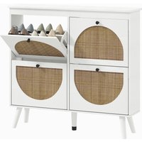 HOMCOM Meuble à chaussures 4 abattants 20 paires étagère réglable style bohème pieds en bois massif 105 x 24 x 97,5 cm blanc