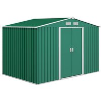 Outsunny Abrigo de Jardim 4,83m² 277x195x192cm Armário Metal Armazenamento Ferramentas Móvel Jardim com Base 4 Janelas Verde Escuro Aosom Portugal