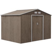 Outsunny Abrigo de Jardim 277x195x192 cm Metálico para Armazenamento de Ferramentas com Base Incluída e 4 Janelas Madeira Aosom Portugal