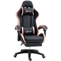 Vinsetto Computer Gaming Chair, PU Leather Desk Chair with Footrest, Swivel Task Chair with 135° Reclining Back and Lumbar Support, PC Chair for Adults, Black and Pink | Aosom Ireland