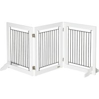 PawHut Dog Gate, Freestanding Pet Gate, Wooden Puppy Fence Foldable Design w/ 61 cm Height 3 Panels, 2 Support Feet, Doorway Stairs White Aosom UK