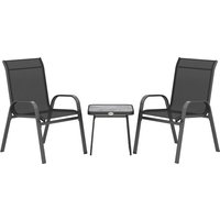 3 Pieces Outdoot Bistro Set Patio Stackable Armchairs Breathable Mesh Fabric PSC Board Coffee Table