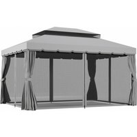 3 x 4m Retractable Roof Gazebo Metal Garden Pergola Canopy Shelter Nets Curtains Garden Deck Light Grey Aosom UK