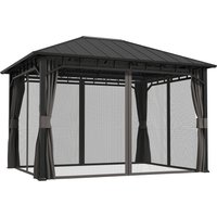 3 x 4m Hardtop Gazebo Galvanised Steel Roof Water Gutter Waterproof Permanent Pavilion Garden Gazebo Netting Curtains Patio Deck