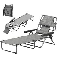 Outsunny Chaise Longue Jardin Pliable Dossier Ajustable Trou de Lecture Gris Aosom France