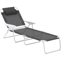 Foldable Lounge Chair 4 Level Adjustable Backrest & Headrest Charcoal Grey