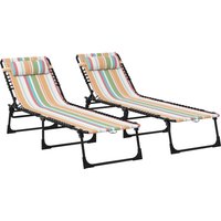Beach Chaise Lounger Pair 4 Position Adjustable Garden Cots Metal Frames Multicoloured