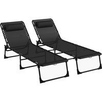 Outsunny Folding Sun Loungers, Pair of Beach Chaise Chairs, 4-Position Adjustable, Portable for Camping, Black
