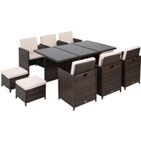 Outdoor 11pc Rattan Garden Furniture Patio Dining Set 10 seater Cube Sofa Weave Wicker 6 Chairs 4 Footrests & 1 Table Mixed Aosom UK