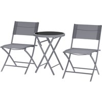 Outsunny Ensemble de bistrot 3 pièces pliable en métal, 2 chaises et 1 table ronde, salon de jardin extérieur 2 personnes, gris