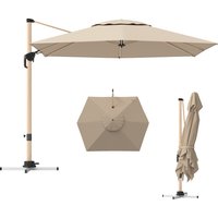 Outsunny Parasol déporté parasol de jardin extérieur hexagonal 4,2 x 3 m avec manivelle, inclinable rotatif à 360° UPF50+ kaki