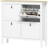 HOMCOM Meuble à chaussures 20 paires avec 4 tiroirs, portes rabattables, étagères amovibles et réglables, blanc