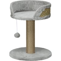 PawHut Arbre à chat arbre à grimper grattoir design jeu pompon suspendu + plateforme peluche 40 x 40 x 49 cm jute gris