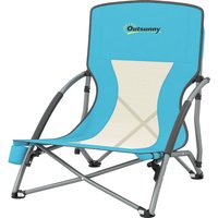 Outsunny Chaise de plage pliable chaise camping pliante légère sac de transport porte-gobelet 58 x 55 x 62 cm bleu