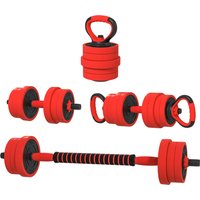 SPORTNOW Kit haltères musculation, haltères réglables 4 en 1, 20 kg, avec disques et barres, équipement de gym à domicile, rouge