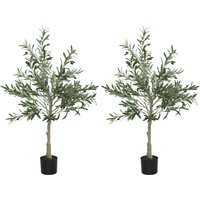 HOMCOM Set of 2 4ft/ 120cm Decorative Artificial Plant, Silk Olive Tree with 450 Leaves and 20 Olive Fruits in Pot, Fake Plant for Home, Office, Living Room, Indoor Decor